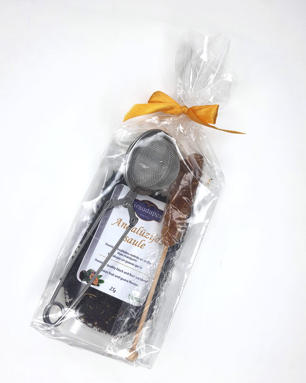 The "Tea Gift Set Moment" offers a 25g tea blend, a tea mesh strainer, and a sugar crystal stick