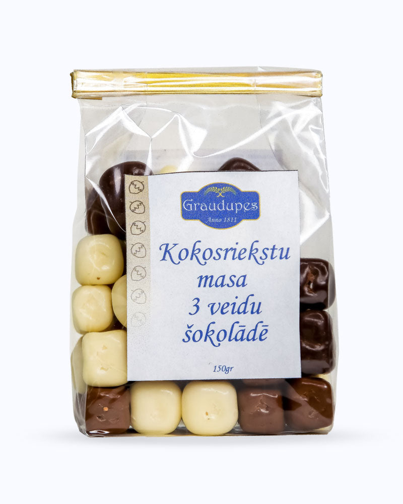 Kokosriekstu masa triju veidu šokolādē