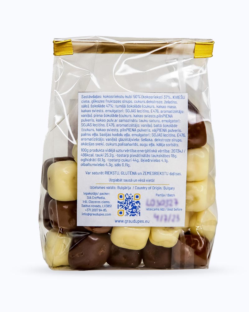 Dark Chocolate with Cocount Bites  in 3 types | Graudupes back bag