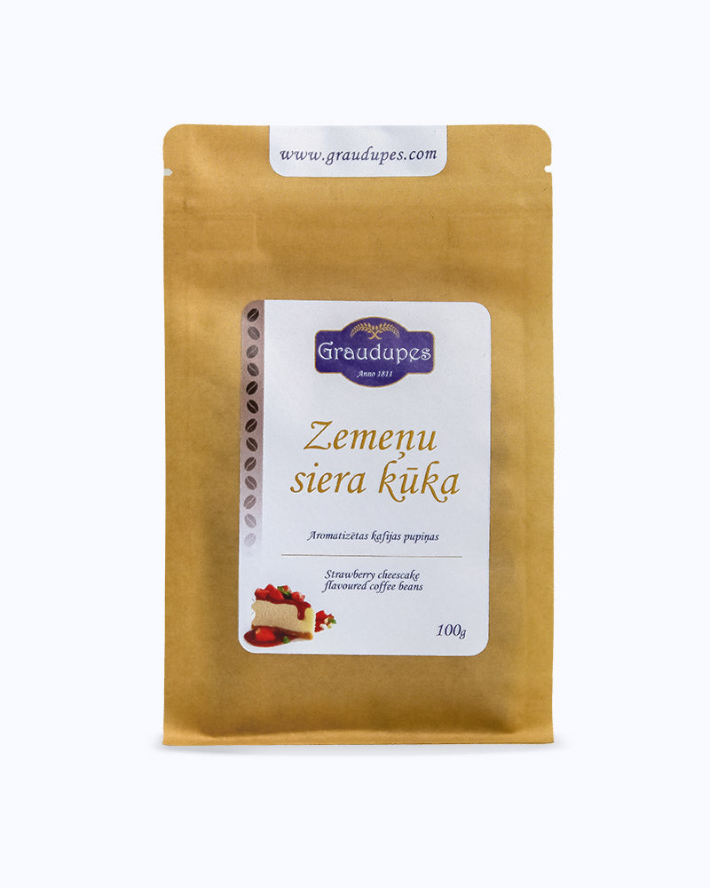 Strawberry-cheescake-flavoured-coffee-beans-graudupes-doypack-front-view