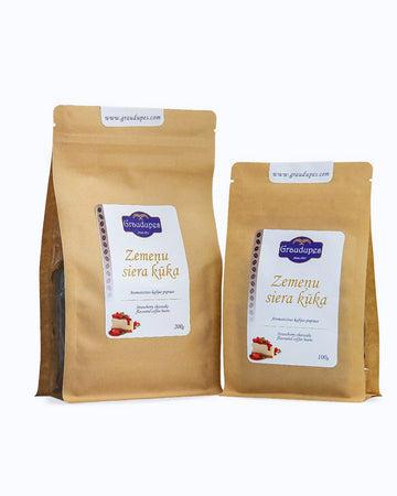 Strawberry-cheescake-flavoured-coffee-beans-graudupes-doypack-front-view