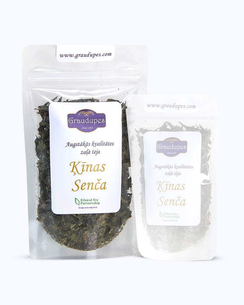 Packed loose leaf tea 50 gram size. China Sencha Tea, Graudupes Classic Green Tea, Premium Loose Leaf Green Tea.