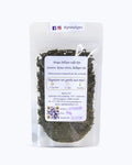 Packed tea in transparent doypack, back side. China Sencha Tea, Graudupes Classic Green Tea, Premium Loose Leaf Green Tea.