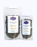Packed tea two sizes large 50 grams and small 25 grams in transparent doypacks. China Sencha Tea, Graudupes Classic Green Tea, Premium Loose Leaf Green Tea.