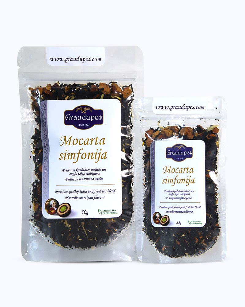 Mozart’s Symphony, Graudupes Whole Leaf Black Tea Blend, Assam loose leaf tea with Marzipan.