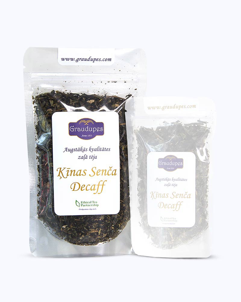 Packed loose leaf tea 50 gram size. Sencha Decaf, Graudupes decaffeinated green tea sencha, whole leaf green tea.