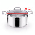 A stainless steel Zinox Clad Tri-Ply cooking pot with a glass lid and side handles, shown on a white background with a red measurement line across the lid indicating 20 cm width.