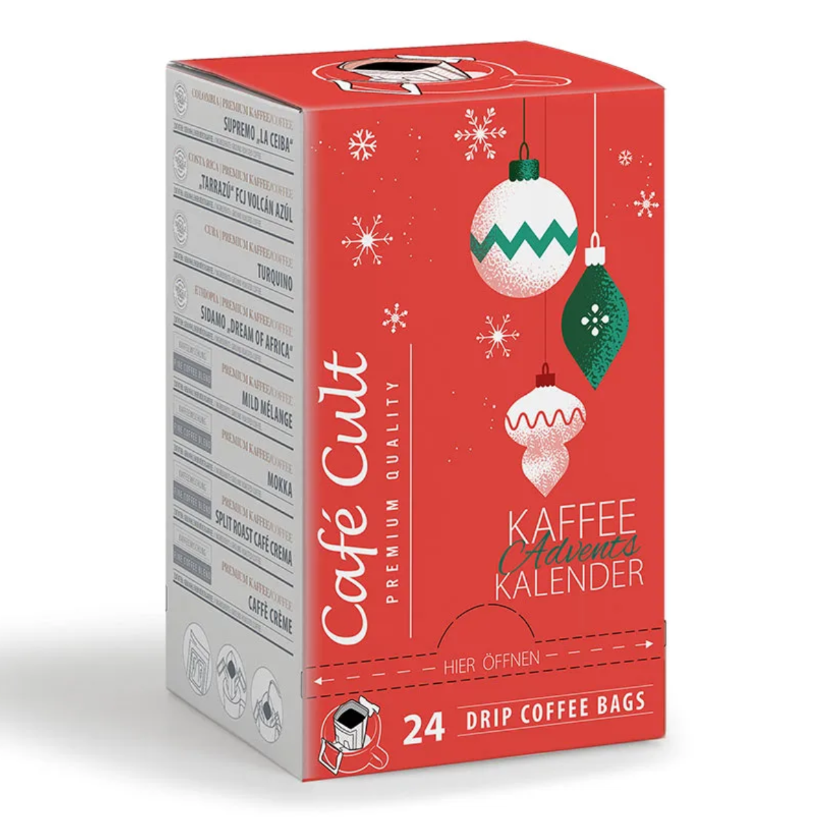 Coffee Advent Calendar Christmas Bauble by Graudupes, box with 24 drip coffee bags