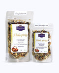 Packed tea two sizes large 50 grams and small 25 grams in transparent doypacks. Apple pie, Graudupes fruit tea blend, loose leaf tea with apple and cinnamon.